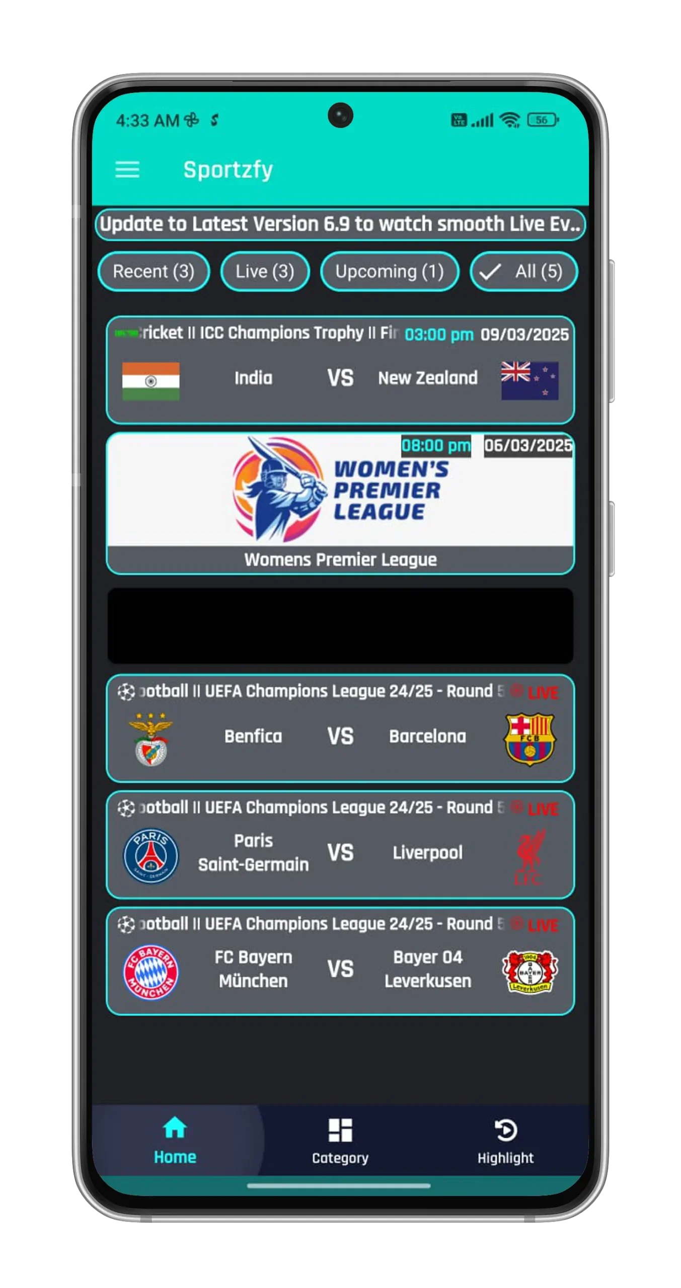 Sportzfy TV APK Screenshot